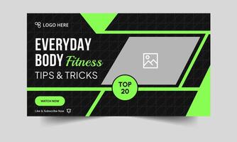 Daily exercise tips and tricks thumbnail banner design, body fitness techniques cover banner design, customizable eps 10 file format vector