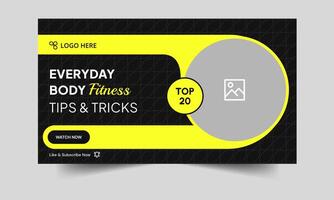 Daily workout techniques cover banner design, physical exercise tips and tricks thumbnail banner design, fully editable eps 10 file format vector