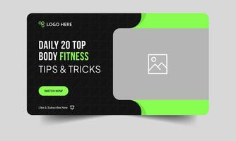 Daily exercise tips and tricks thumbnail banner design, workout plan techniques cover banner design, sports and yoga tricks thumbnail design, customizable eps 10 file format vector