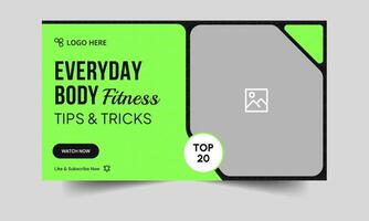 Creative daily body fitness tips and tricks cover banner design, workout plan thumbnail banner design, fully editable eps 10 file format vector