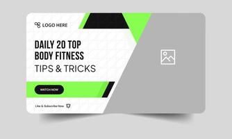 Trendy daily body fitness tips and tricks thumbnail banner design, everyday yoga and exercise techniques cover banner design, fully customizable eps 10 file format vector