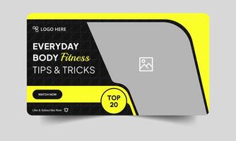 Daily workout plan tips and tricks cover banner design, body fitness techniques thumbnail banner design, fully editable eps 10 file format vector