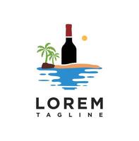 Wine bottle on the beach with palm trees vector
