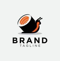 A snail eating sushi logo design vector