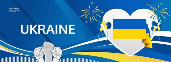 Celebrate the freedom of Ukraine with flashy banners, featuring flags and empowering fist movements. vector
