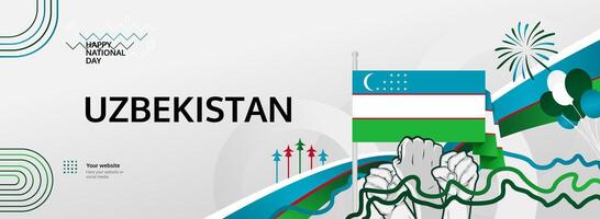 Symbol of victory and pride. Design a charming Uzbekistan Independence Day banner for September 1st featuring flag and fist in perfect harmony. vector