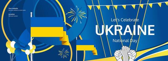 National Day of Ukraine August 24. Fists raised in union with a stunning flag themed banner. vector