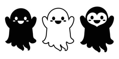 Three Cute Cartoon Ghosts in Black and White vector
