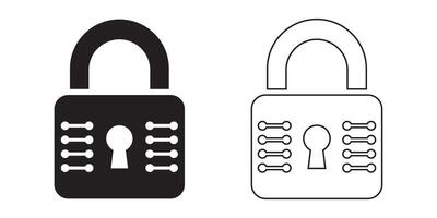 Two Simple Lock Icons Black Solid and Outline vector