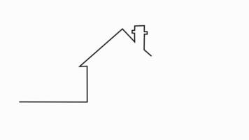 Self drawing animation of single line draw key with house shape. House logo. Real Estate concept, template for sales, rental, advertising. Continuous line draw. Full length animated video