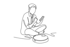 Smart home technology concept. Single line draw design graphic illustration. vector