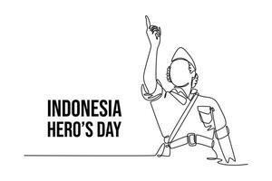 Indonesian hero day concept. Single line draw design graphic illustration. vector