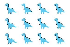 A seamless pattern of adorable, stylized, light blue dinosaurs with simple black outlines and dotted detailing. vector