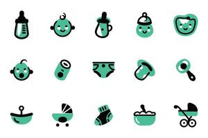 Collection of baby icons in featuring charming and playful baby illustrations. vector