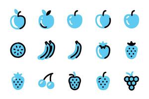 A set of simple, stylized fruit icons in a vibrant light blue color with black outlines. vector