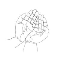 Hand drawn making dua hands, muslim making dua doodle vector