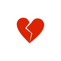 Broken heart into two pieces breakup or divorce concept, red heartbreak emoji , crack heart vector
