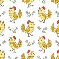 Seamless pattern with cute funny chicks and flowers. Spring background vector