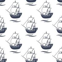 Seamless pattern with sailboats. Marine background with ships. Vintage hand drawn illustration. vector