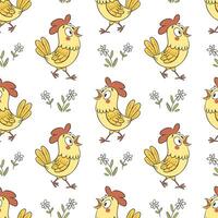 Seamless pattern with cute funny chicks and flowers. Spring background for kids, print vector
