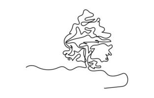 Fir tree in continuous line art drawing style design isolated on white vector
