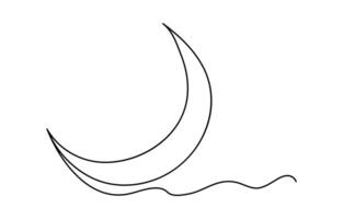 One continuous line drawing of Moon. Ramadan Kareem banner in simple linear style. Sleep symbol with crescent in Editable stroke. Doodle outline vector