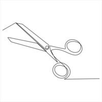 Continuous Scissor tool single line art drawing of outline style illustration vector