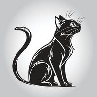 a black cat with a black tail and a white background vector