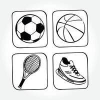 a black and white image of a tennis racket and a ball. vector