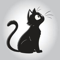 a black cat with a black tail and a white background vector