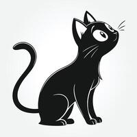 a black cat with a big eyes and a black tail vector