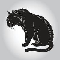 a black cat with a white face and a black tail vector