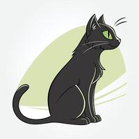a black cat with green eyes and a green background vector