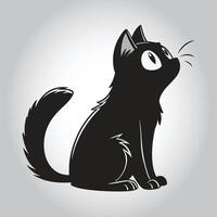 a black cat with a round eye sits on a gray background vector
