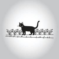 a black cat is standing on a dry grass field vector