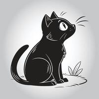 a black cat with a black tail and a white background vector