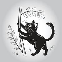 a black cat with a long tail holds a stick with a cat on it vector