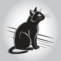 a black cat with a black tail sits on a white background vector