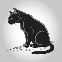 a black cat with green eyes sits on a white background vector