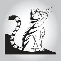 a drawing of a cat with a striped tail and a black and white striped tail vector