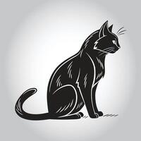 a black cat with a black tail sits on a white background vector