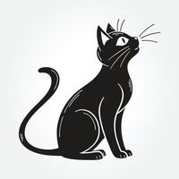 a drawing of a black cat with a long tail vector