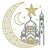 a mosque with a crescent moon and a star on it. vector