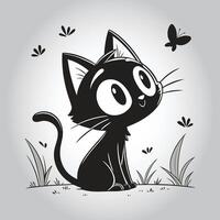 a black cat with a butterfly on its head vector