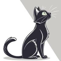 a black cat with green eyes and a white background vector