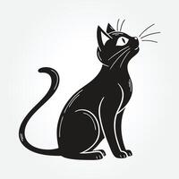 a drawing of a black cat with a long tail vector