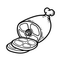big bunch of meat and the sliced isolated drawing line art style sketch classic vintage design illustration vector