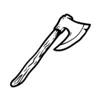 old steel axe ax weapon isolated drawing line art style sketch classic vintage design illustration vector