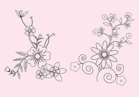 Flowers coloring book page set in flat graphic design, Outline Design elements, kids and adults vector