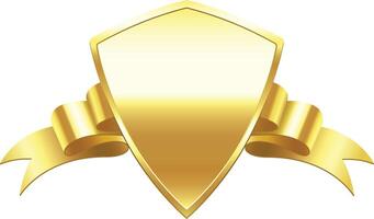 Golden shield with a ribbon wrapping around it, conveying concepts of security, prestige, award, recognition, and achievement, suitable for various design purposes vector